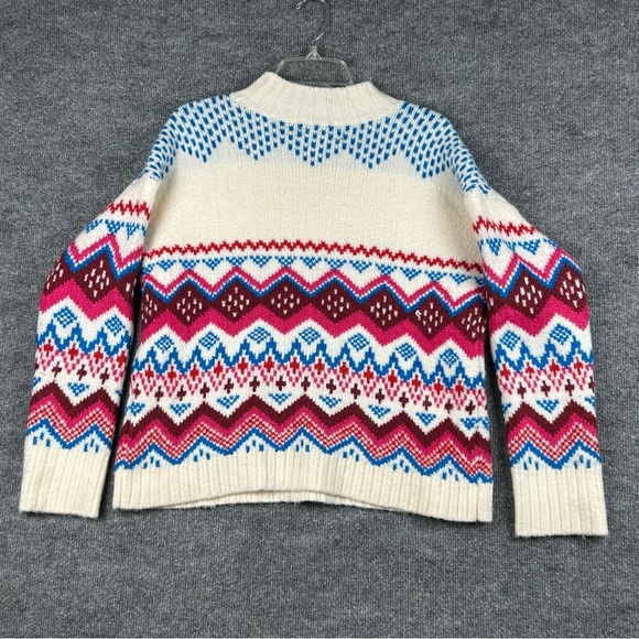 LOFT Fair Isle Pink Blue Mock Neck Sweater M - Picture 3 of 9